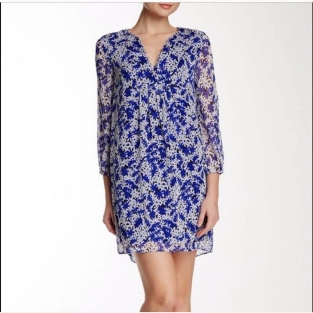 Diane von Furstenberg Aria Printed Silk Tunic Dress Blue Floral size 4